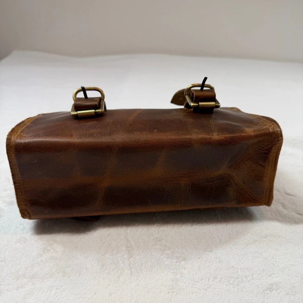 Unbranded Leather Handlebar Tool Bag Brown Good Distressed Buckle Moto Accessory